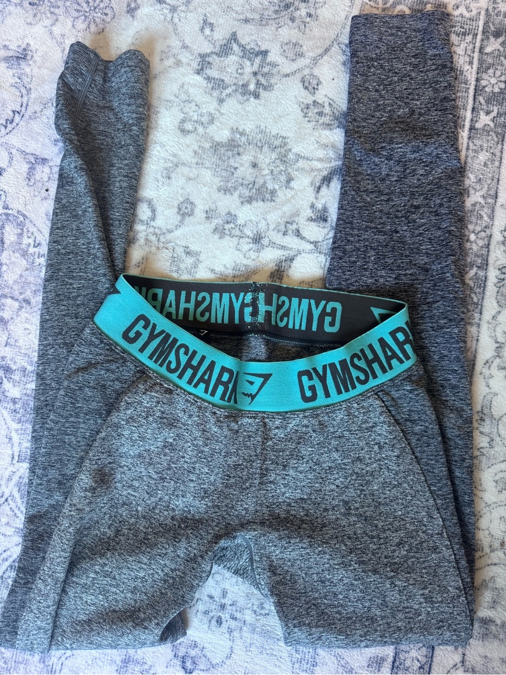 Gymshark Kids Gray Leggings with Teal Logo Waistband